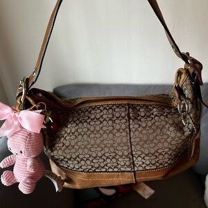 Coach Soho Mini Khaki Beige Hobo Bag Signature Canvas Leather.